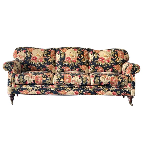 Pearson Three Seat Custom Sofa Asian / chinoiserie fabric appears to be from Richloom Casters on front feet Cushions...