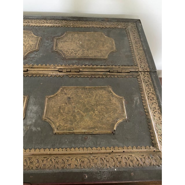 Indian Antique Anglo Indian Brass Engraved Chest For Sale - Image 3 of 13
