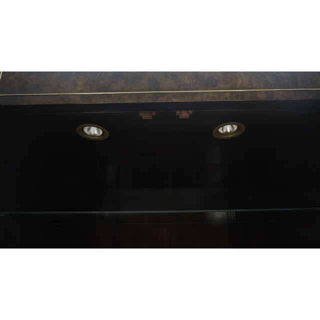 Pair of Dark Burl Wood Lighted Display Curio Cabinets Vitrines Mastercraft MINT For Sale - Image 14 of 18