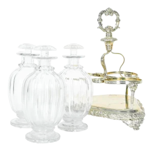 Old English Sheffield Silver Plated Decanter Bottles & Caddy - Set of 4