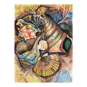1960s Large Sea Shell Still Life Watercolor