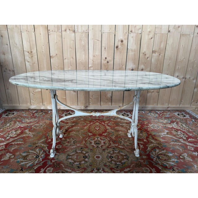 Gray Art Nouveau Cast Iron and Veined Marble Bistro Table, 1900s For Sale - Image 8 of 8