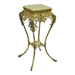 Antique Victorian Onyx Ornate Gilt Brass Plant Stand Pedestal Side Table