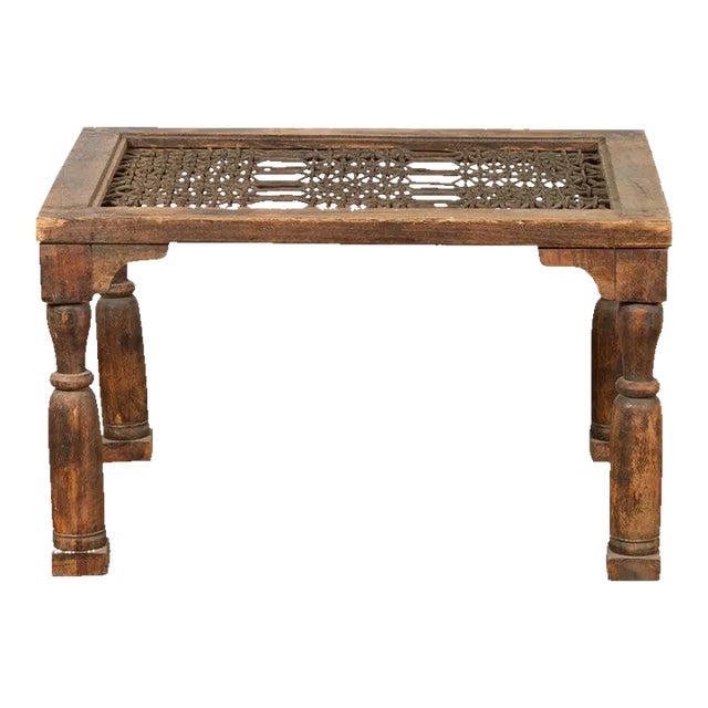 Antique Indian Window Grate Made into a Coffee Table with Turned Baluster Legs For Sale