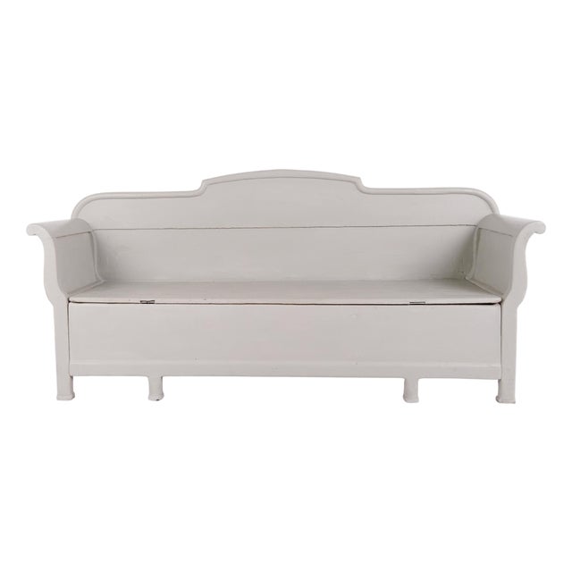 Antique Grey Storage Bench in Pine Wood, 1890s For Sale