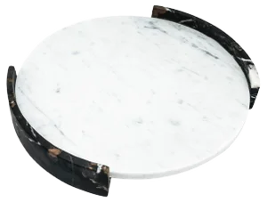 Large Circular Triptych Tray in White Carrara Marble
