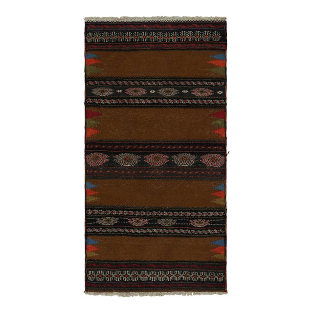 Vintage Afghan Tribal Kilim in Brown With Geometric Patterns, From Rug & Kilim For Sale