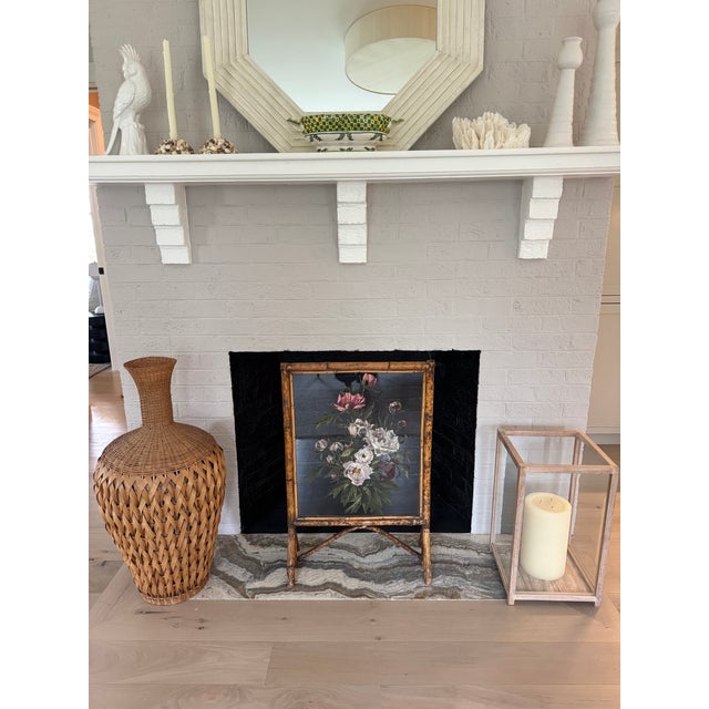 Wood Early 20th Century Late Victorian Bamboo and Painted Glass Firescreen For Sale - Image 7 of 11