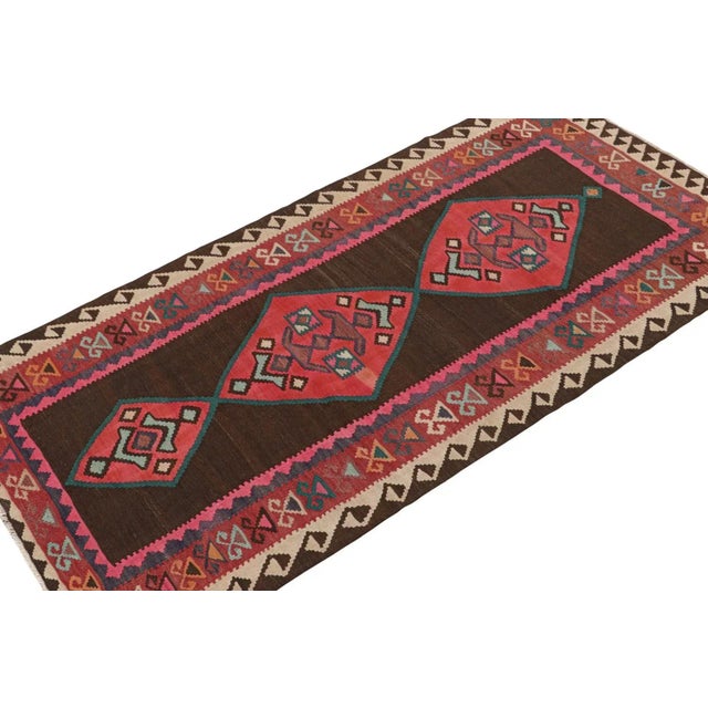 Rug & Kilim 1950s Vintage Northwest Persian Kilim in Brown With Red Medallions by Rug & Kilim For Sale - Image 4 of 8