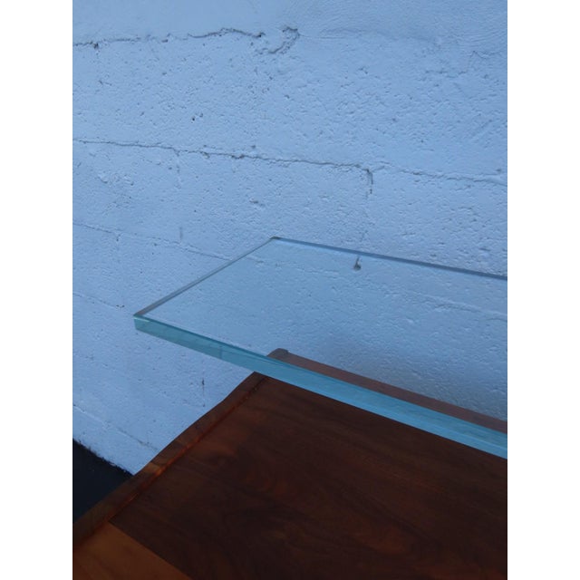 Mid Century Modern Long Glass Top Walnut Sideboard Credenza Dresser Buffet 6667 For Sale - Image 11 of 18