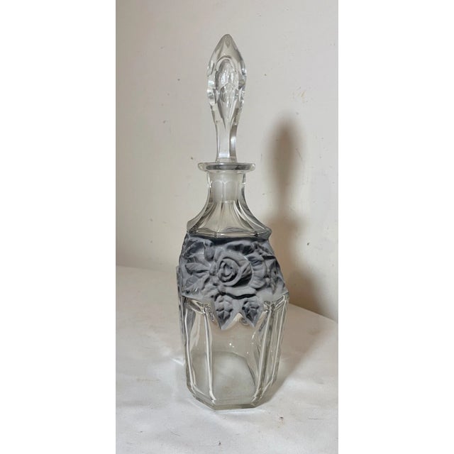 Gray Antique Clear Frosted Crystal Czech Bohemian Rose Art Deco Glass Decanter - Set of 7 For Sale - Image 8 of 12