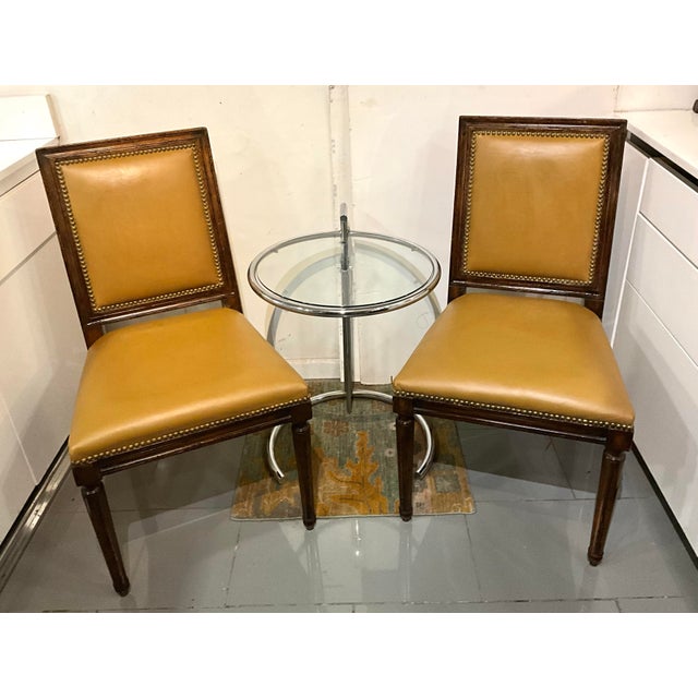 Ralph Lauren Late 20th Century Ralph Lauren French Louis XVI Painted Accent Chairs Mustard Yellow Leather With Nailhead Trim- Set of 2 For Sale - Image 4 of 7
