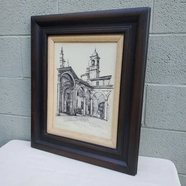 1960s 1960s Italian Monastery Pen & Ink Drawing, Framed For Sale - Image 5 of 13
