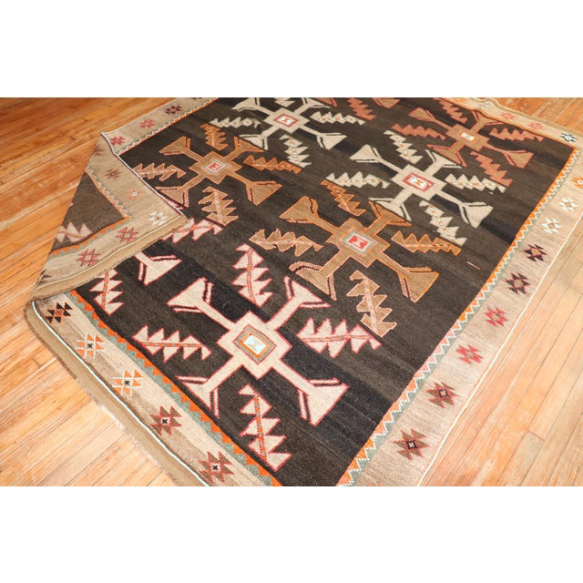 Vintage Zabihi Rug Collection Abstract Primitive Turkish Kars Carpet - 7'1" x 8'7" For Sale - Image 4 of 10