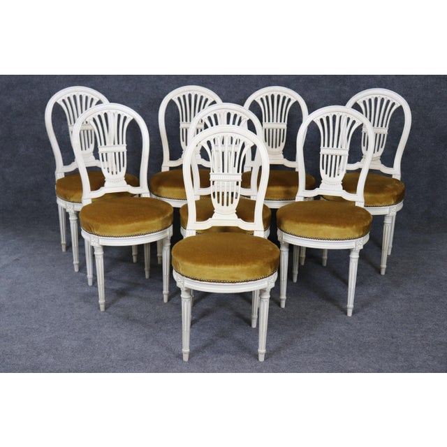 French Set of 8 French Louis XVI Painted Balloon Back Maison Jansen Attri Dining Chairs For Sale - Image 3 of 11