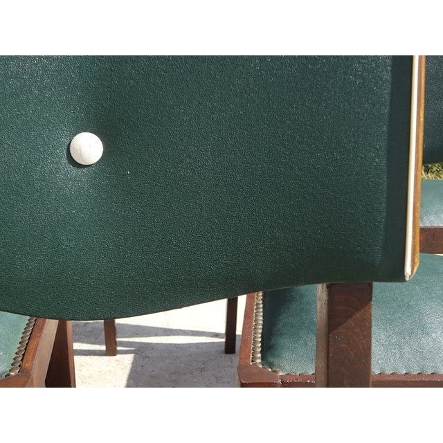 Art Deco Chairs in Wood and Green Faux Leather, 1940s, Set of 6 For Sale - Image 6 of 18