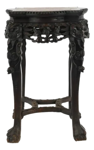 Antique Chinese Zhi Wood Carved Marble Top Inset Table
