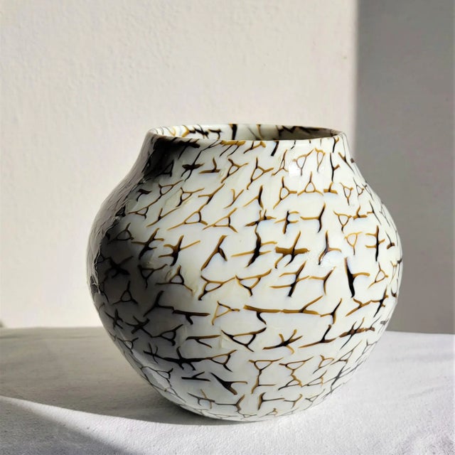 White Vintage Venini Murano Murrina Glass Vase Coccio For Sale - Image 8 of 8