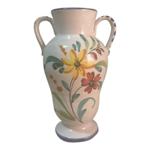 1970s Italian Pottery Vase Glazed Flower Motif Hand Painted