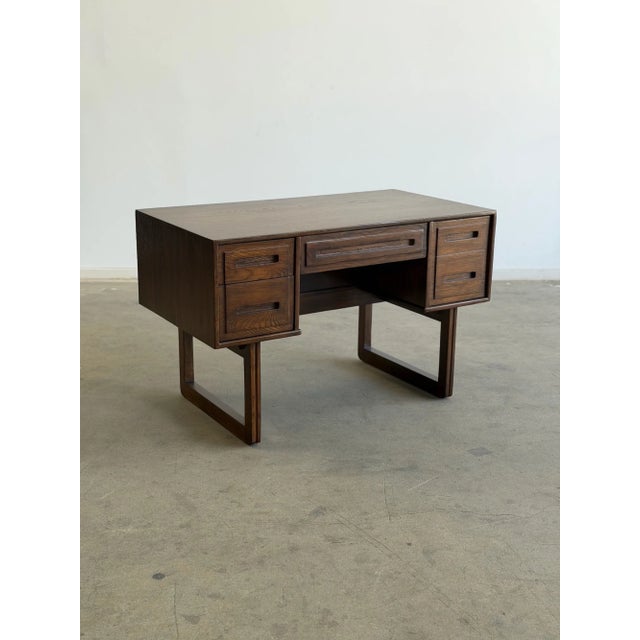 1970s Vintage Oak Desk With Sculptural Base For Sale - Image 5 of 15