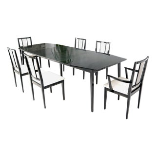 Cerused Ebonized Walnut Dining Room Table 6 Chairs Set w/ Two Extension Boards For Sale
