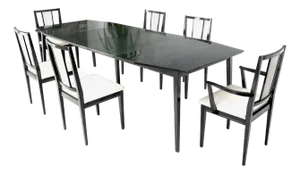 Cerused Ebonized Walnut Dining Room Table 6 Chairs Set w/ Two Extension Boards