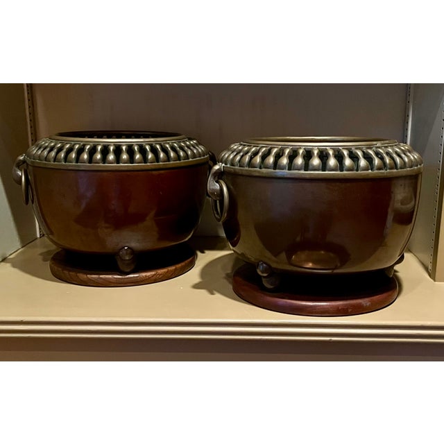 1920s Antique Japanese Art Deco Taisho Bronze Cachepot Planters or Orchid Pots, Circa 1920 - A Pair For Sale - Image 5 of 18