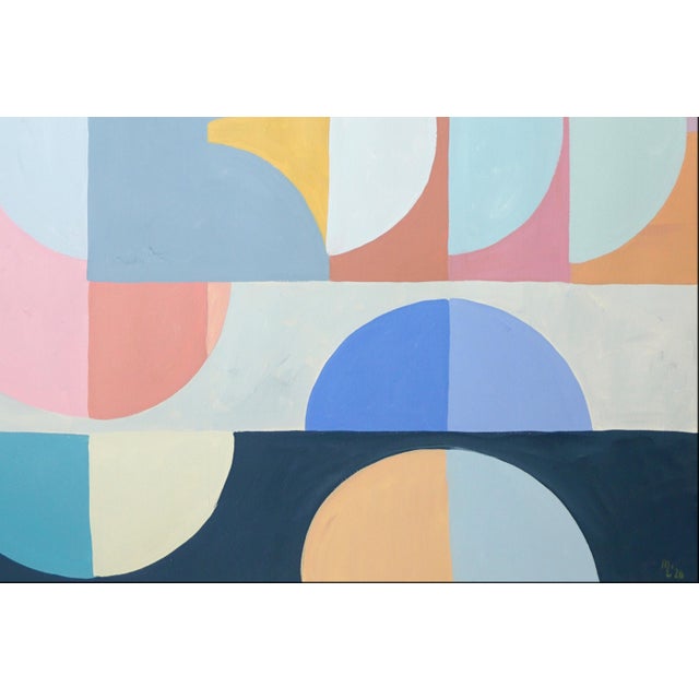 Paper 2026, Modern Painting in Pastel Tones of Art Deco Drops, Geometric Patterns Grid, Acrylic Paint on Watercolor Paper by Natalia Roman For Sale - Image 7 of 8
