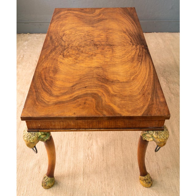 Mid 20th Century Giltwood Rams Head and Hoofed Saber Leg Burlwood Coffee Table For Sale - Image 5 of 18