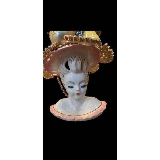 Lefton Vintage Lefton Lady Head Vase With Vintage Costume Jewelry and MCM Ornaments For Sale - Image 4 of 11