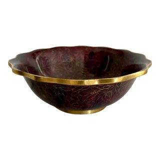 Mid-Century Cloisonne Bowl With Brass Trim For Sale