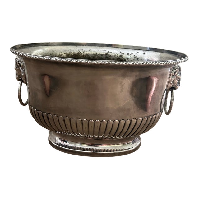 Large 1920s Silverplate Footed Oval Urn With Lion Head Details For Sale