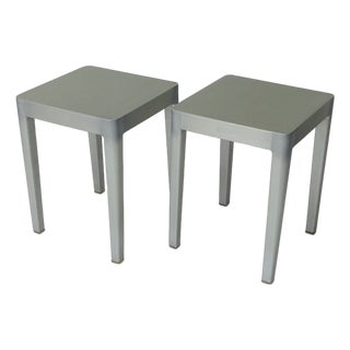 Philippe Starck for Emeco Hand-Brushed Aluminum Occasional Tables | Set of 2 For Sale