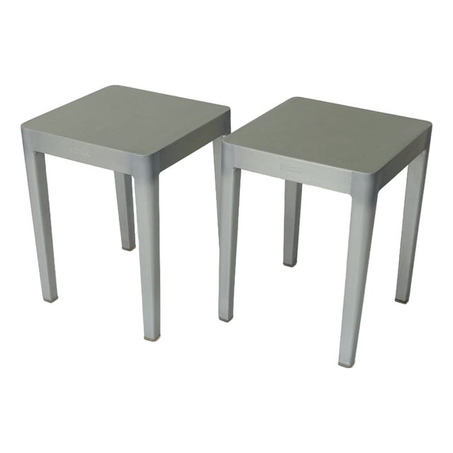Philippe Starck for Emeco Hand-Brushed Aluminum Occasional Tables | Set of 2 For Sale