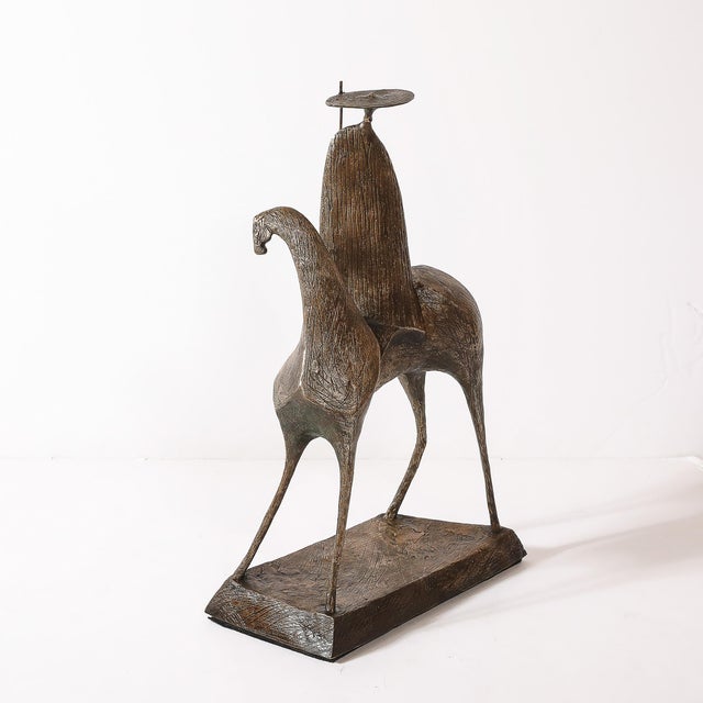Mid-Century Bronze Signed Gloria Ellies Stylized Horseman Sculpture Edition 4/6 For Sale - Image 16 of 17