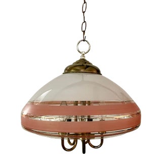 Vintage Art Deco Postmodern Glass and Brass Chandelier For Sale