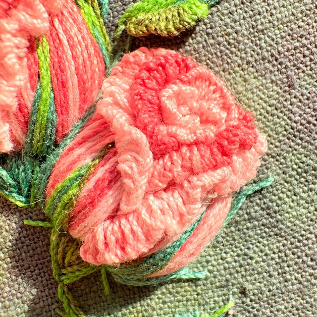 3d Rose Embroidery Wall Art | Pink Roses Stumpwork Hoop (5.3 Inch) For Sale - Image 11 of 13