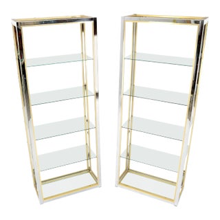 Pair of Chrome Brass and Glass Mid-Century Modern Étagères For Sale