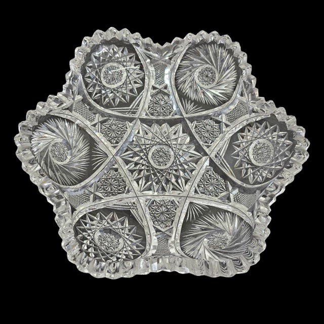 This is a beautifully cut and etched dish. The glass is clear and bright no detectible chips. American Brilliant Bowl, ABP...