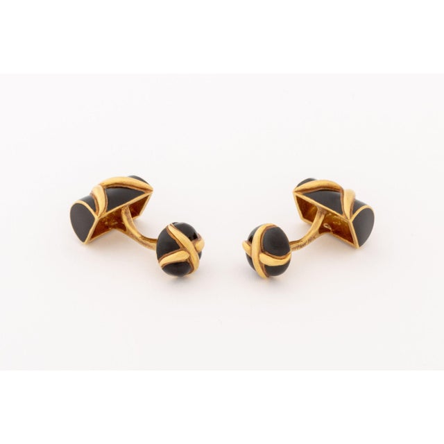 Tiffany and Co. Schlumberger X Tiffany & Co. Gold Enamel Cufflinks For Sale - Image 4 of 8