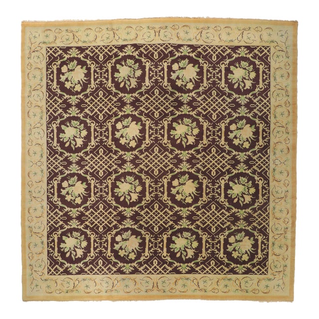 Antique European Garden Rug - 10'08 X 10'10 For Sale