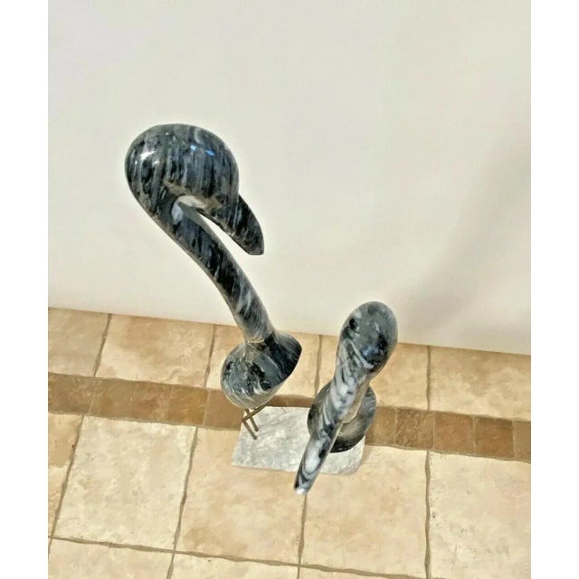 Black Mid Century Large Marble Flamingo Statue Birds Metal Legs White Stone Base For Sale - Image 8 of 10
