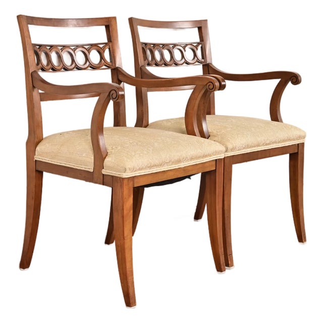 Kindel Furniture Regency Carved Cherry Wood Armchairs, Pair For Sale