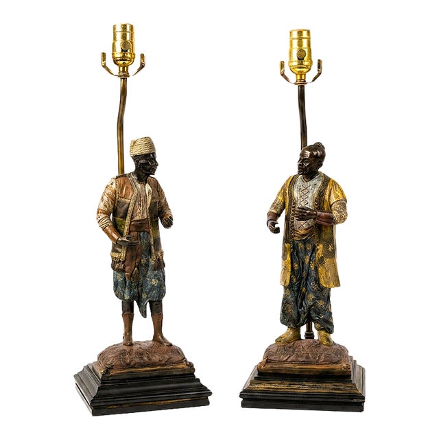 Mid 20th Century Rare Viennese Cold Painted Bronze Figural Table Lamps, Orientalist Sculptures - a Pair For Sale