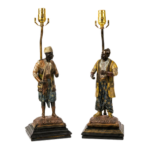 Mid 20th Century Rare Viennese Cold Painted Bronze Figural Table Lamps, Orientalist Sculptures - a Pair