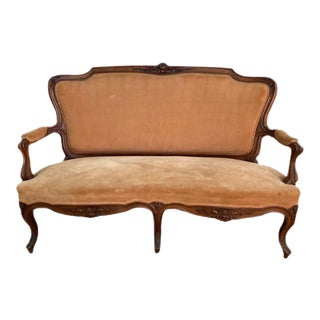 Late 19th C. French Velvet Settee For Sale