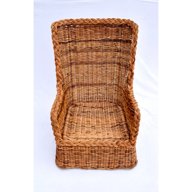 1960s Michael Taylor for Baker Braided Wicker Wingback Ottoman Set For Sale - Image 13 of 13