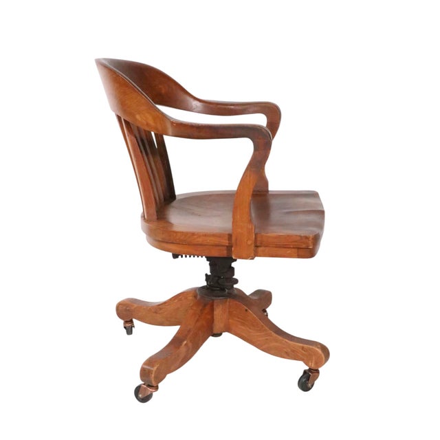 Early 20th Century Oak Bank of England Jury Style Swivel Desk Chair For Sale - Image 10 of 14