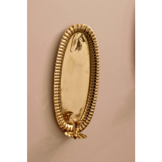 Mid-Century Swedish Oval Brass Sconces, Set of 2 For Sale - Image 4 of 10