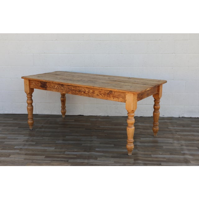 Vintage 1990s Solid Pine Farmhouse Dining Table With Plank Top & Turned Legs For Sale - Image 17 of 18